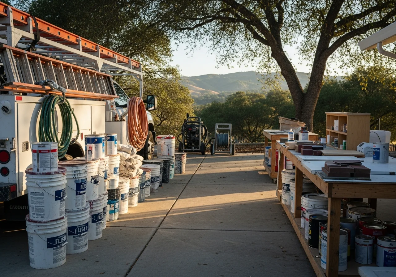 Professional painting crew with equipment and supplies ready for residential and commercial projects.