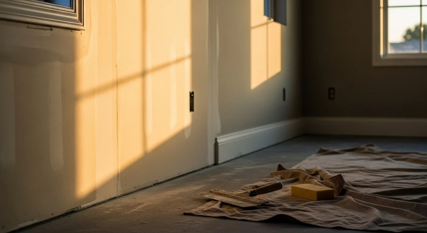Drywall repair and finishing work on residential interior wall
