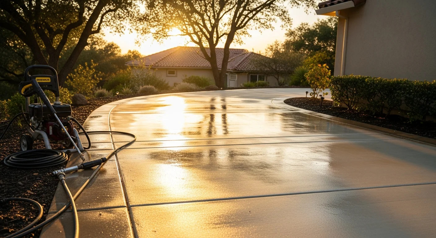 Power washing cleaning exterior residential home siding and driveway