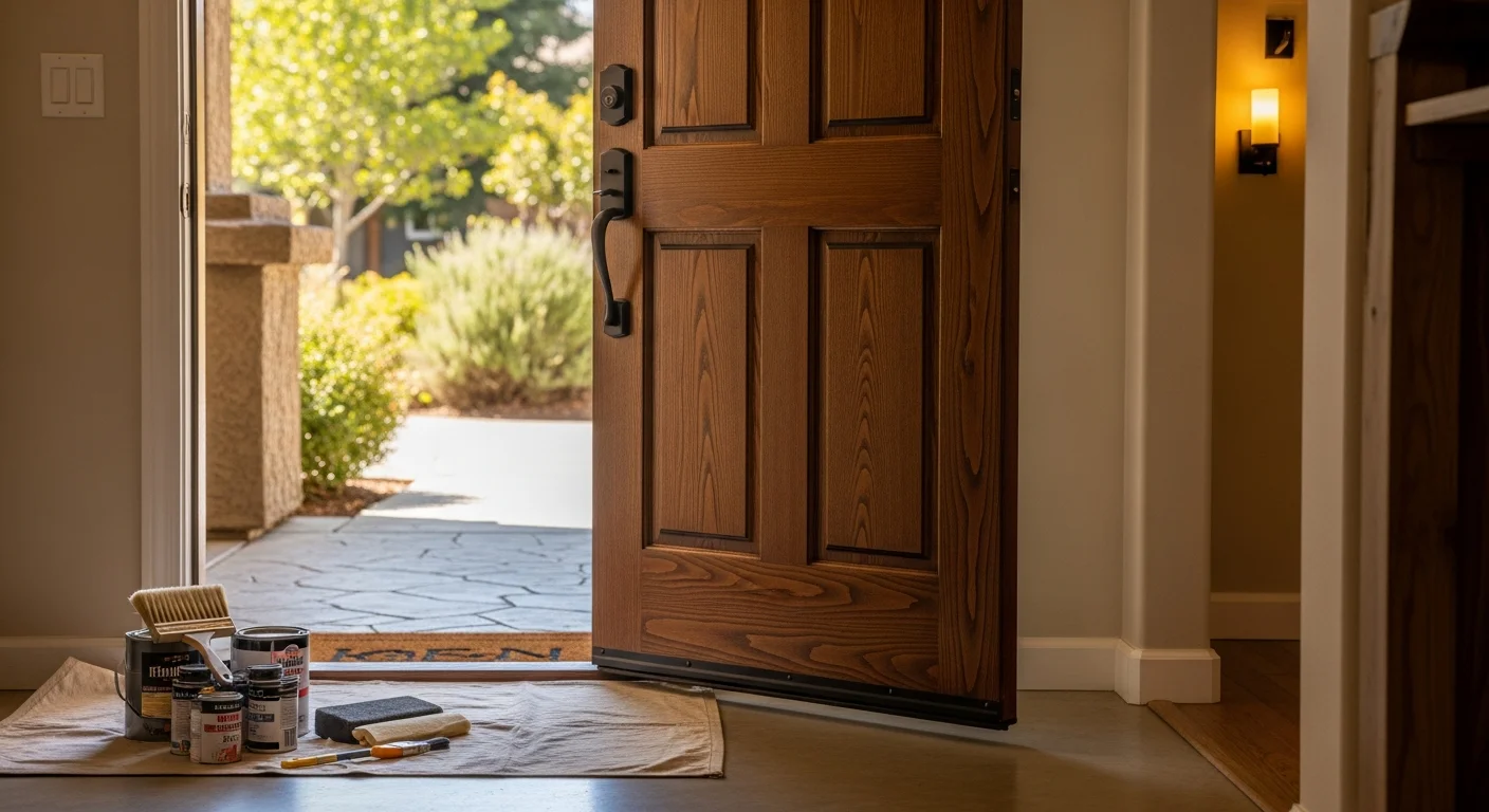 Custom painted front door with specialty finish on residential home