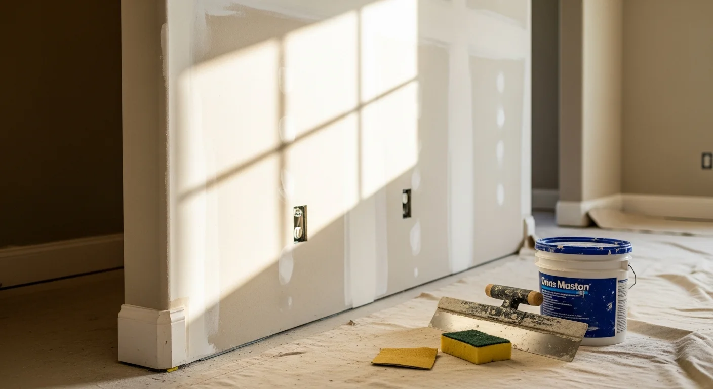A freshly finished drywall wall inside an El Dorado Hills home showing smooth, seam-free surfaces ready for paint. The room reflects the clean interior finish typical of upscale single-family homes in the area.