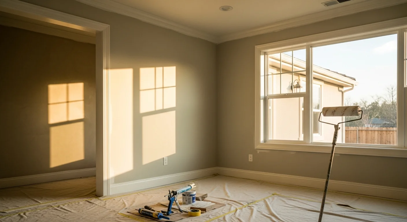 A freshly painted two-story custom home exterior in El Dorado Hills, California, with clean trim lines and a neutral color scheme suited to the Sierra Nevada foothills setting. The stucco siding shows even coverage with no visible lap marks or missed areas.